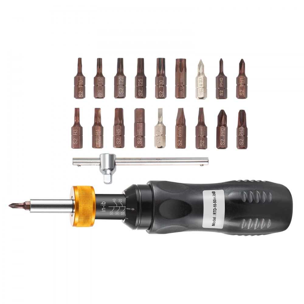 VEVOR 1/4" Drive Torque Screwdriver Wrench Set, 10-50 in-lbs Torque Adjustment Range, Torque Range Accurate to ±5%, 5 in-lb Increment Torque Screwdriver with 18 Bits & Case
