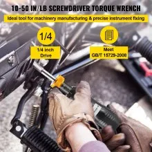 VEVOR Torque Screwdriver, 1/4" Drive Screwdriver Torque Wrench, Torque Screwdriver Electrician 10-50 in/lbs, Torque Range Accurate to ±5%, 5 in-lb Increment Torque Screwdriver with Bits & Case
