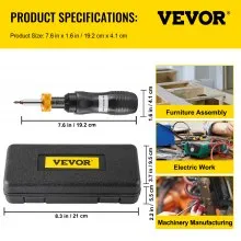 VEVOR Torque Screwdriver, 1/4" Drive Screwdriver Torque Wrench, Torque Screwdriver Electrician 10-50 in/lbs, Torque Range Accurate to ±5%, 5 in-lb Increment Torque Screwdriver with Bits & Case