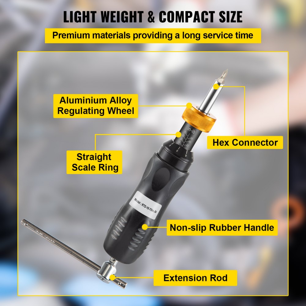 VEVOR Torque Screwdriver, 1/4\" Drive Screwdriver Torque Wrench, Torque Screwdriver Electrician 10-70 in/lbs Torque Range Accurate to ±5%, Adjustable inch Pound Torque Screwdriver with Bits & Case