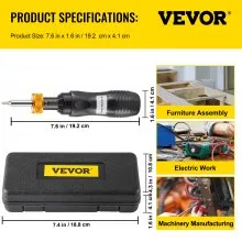 VEVOR Torque Screwdriver, 1/4" Drive Screwdriver Torque Wrench, Torque Screwdriver Electrician 10-70 in/lbs Torque Range Accurate to ±5%, Adjustable inch Pound Torque Screwdriver with Bits & Case