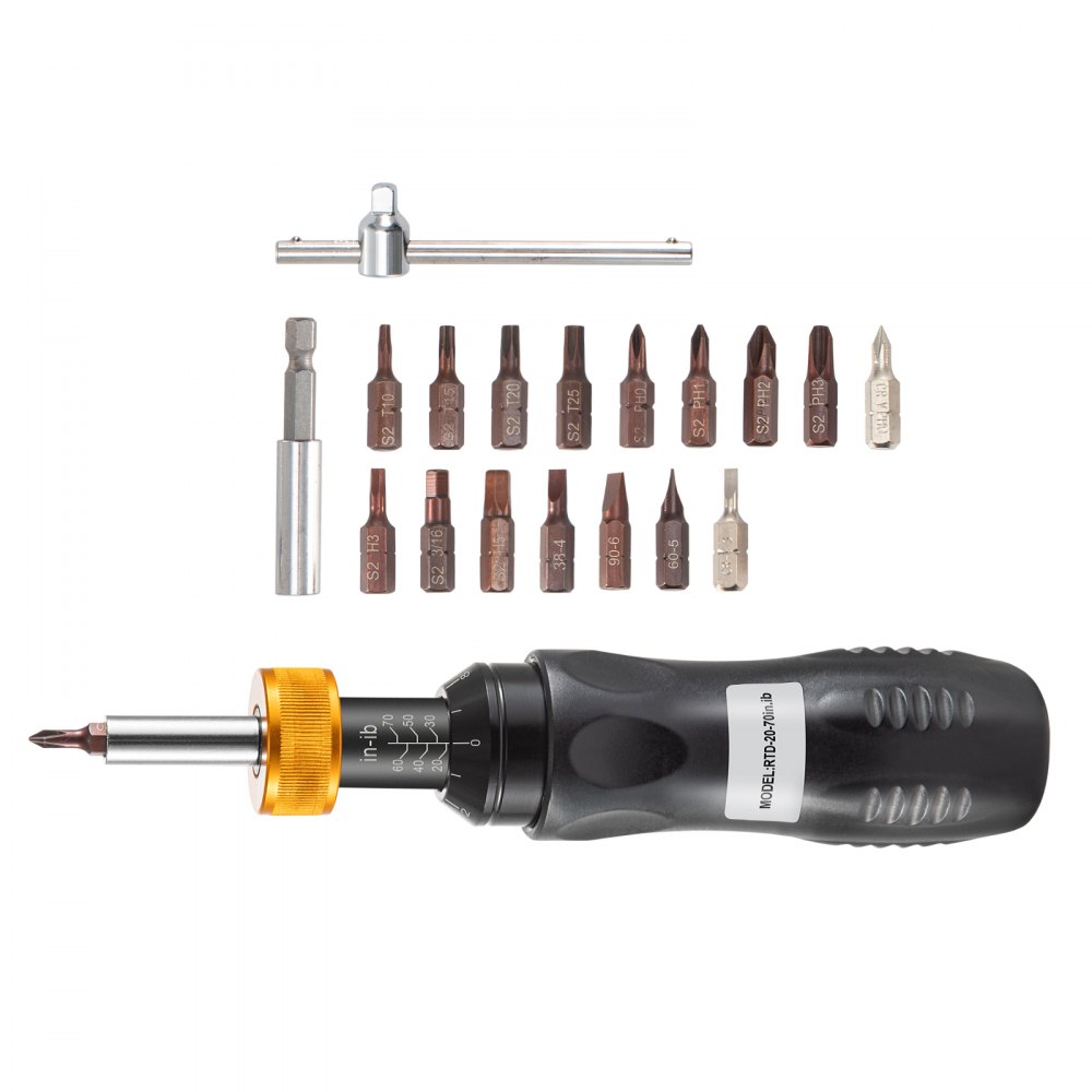 VEVOR Torque Screwdriver, 1/4\" Drive Screwdriver Torque Wrench, Torque Screwdriver Electrician 20-70 in/lbs Torque Range Accurate to ±5%, Adjustable inch Pound Torque Screwdriver with Bits & Case