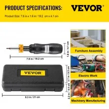 VEVOR Torque Screwdriver, 1/4" Drive Screwdriver Torque Wrench, Torque Screwdriver Electrician 20-70 in/lbs Torque Range Accurate to ±5%, Adjustable inch Pound Torque Screwdriver with Bits & Case