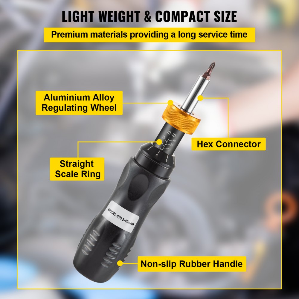 VEVOR Torque Screwdriver, 1/4" Drive Screwdriver Torque Wrench, Torque Screwdriver Electrician 5-40 in/lbs Torque Range Accurate to ±5%, Adjustable inch Pound Torque Screwdriver with Bits & Case