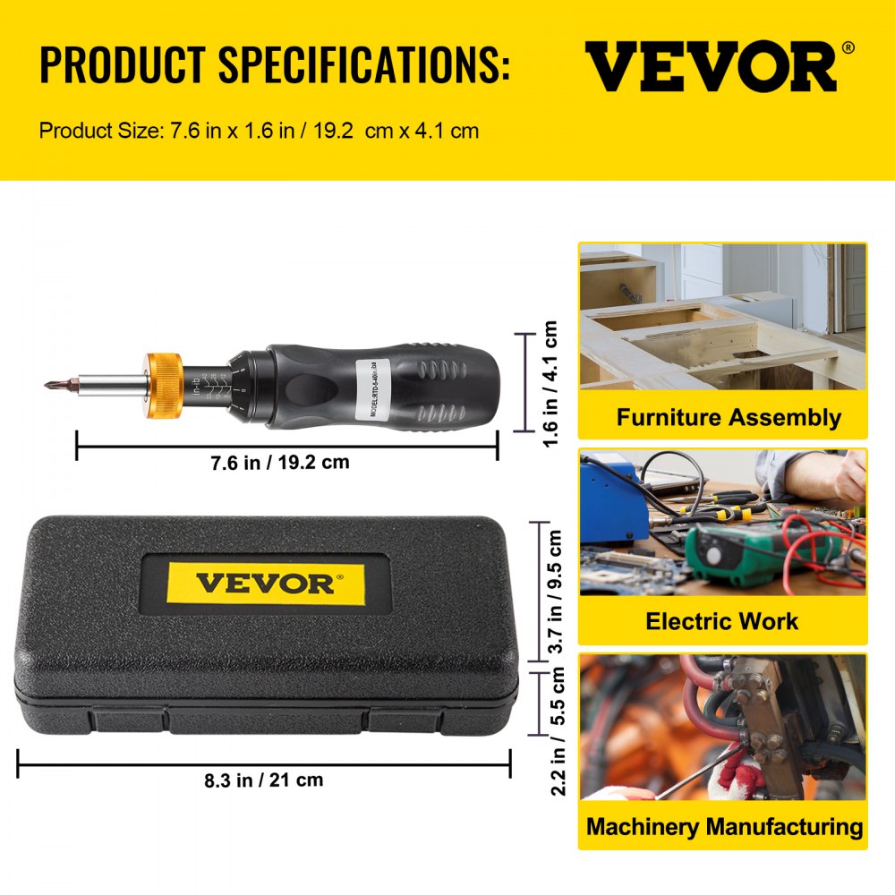 VEVOR Torque Screwdriver, 1/4" Drive Screwdriver Torque Wrench, Torque Screwdriver Electrician 5-40 in/lbs Torque Range Accurate to ±5%, Adjustable inch Pound Torque Screwdriver with Bits & Case