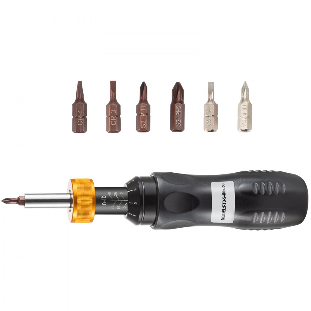 VEVOR Torque Screwdriver, 1/4" Drive Screwdriver Torque Wrench, Torque Screwdriver Electrician 5-40 in/lbs Torque Range Accurate to ±5%, Adjustable inch Pound Torque Screwdriver with Bits & Case