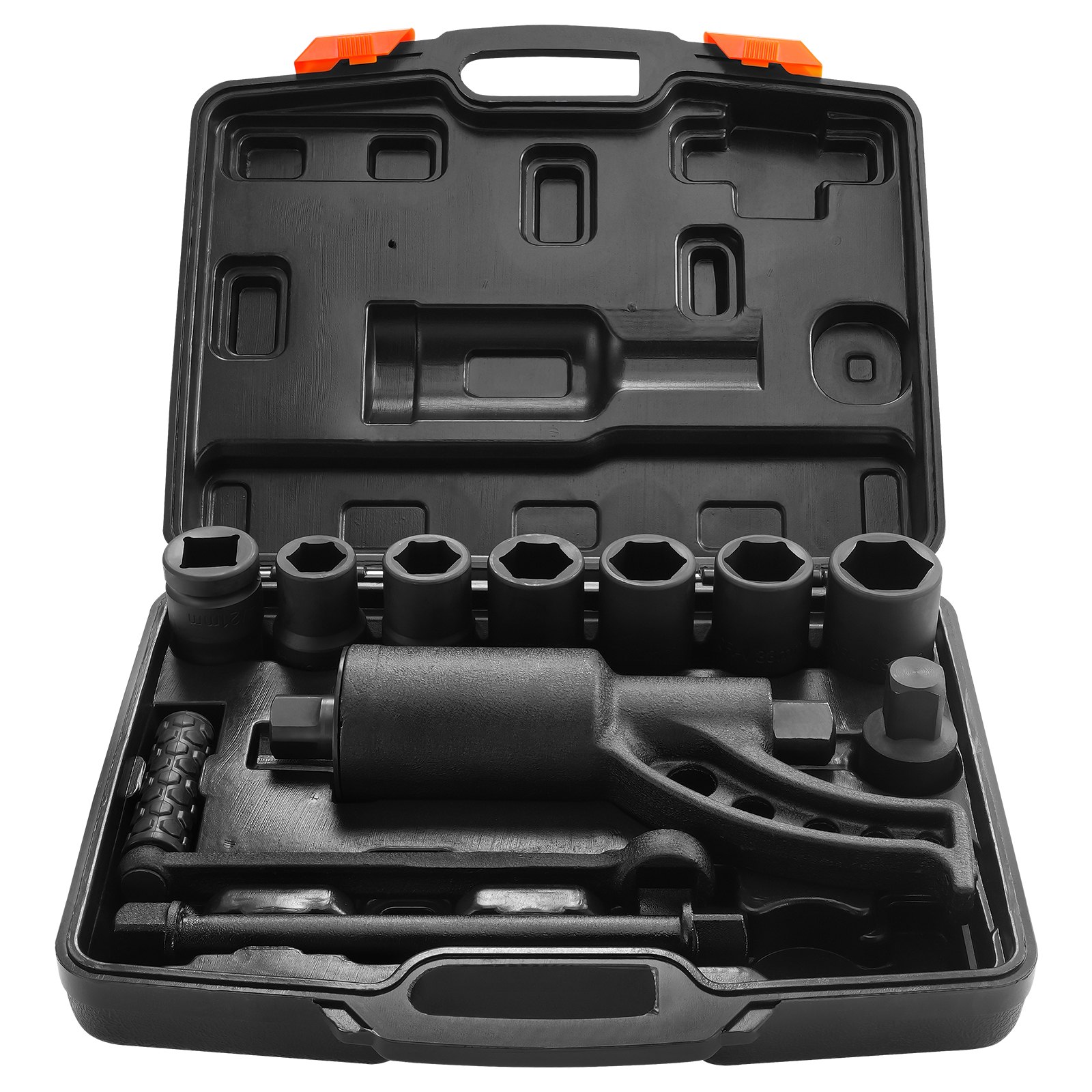 VEVOR torque multiplier in a black carrying case with multiple socket attachments and handles.
