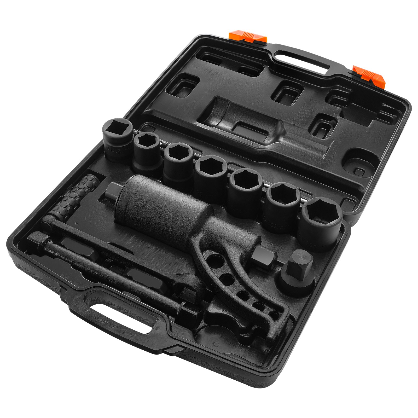 VEVOR torque multiplier in a black carrying case with multiple sockets and accessories neatly organized.