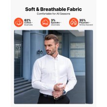 Camisa VEVOR para hombre, manga larga, antiarrugas, informal, de negocios, color blanco