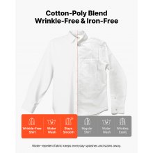 Camisa VEVOR para hombre, manga larga, antiarrugas, informal, de negocios, color blanco