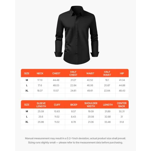VEVOR Men's Black Button Up Shirt 62% Cotton, 3% Stretch VEVOR Men's Black Button Up Shirt 62% Cotton, 3% Stretch