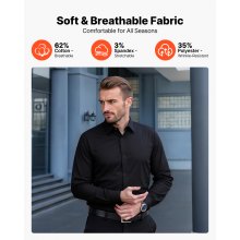 Camisa VEVOR para hombre, manga larga, antiarrugas, informal, de negocios, color negro