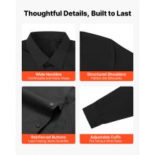 Camisa VEVOR para hombre, manga larga, antiarrugas, informal, de negocios, color negro
