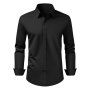 VEVOR Men's Button Up Shirt, Mens Long Sleeve Wrinkle-free Button Down Dress Shirts, Slim Fit Soft Stretch Fabric for Business Casual or Formal, Work, Wedding, Dinner, Black, XL Size