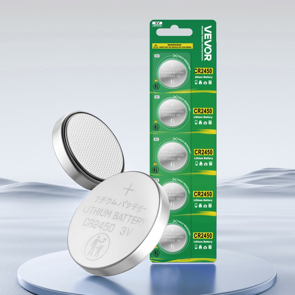 VEVOR CR2450 Lithium Battery, 20 Count (Pack of 4) Lithium Coin Battery, Non-Mercury and Anti-Swallow Designed, Long Lasting 3V CR 2450 Cell Batteries, for Key Fobs, Glucometers, and Other Devices