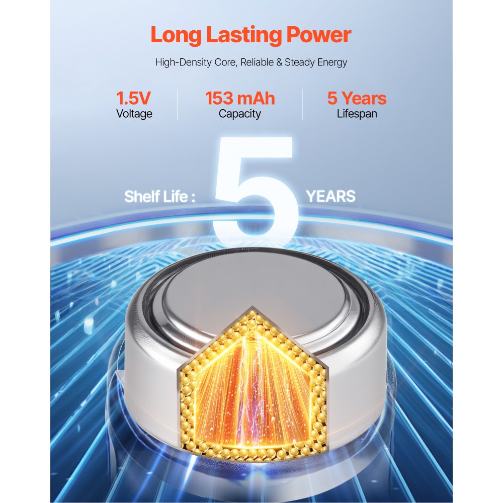 VEVOR Button Cell Battery, 4 Pack (40 Count) LR44 Alkaline Batteries Non-Mercury, AG13 357 303 SR44 Battery 1.5V Button Coin Cell Batteries for Remote Controls, Heart Rate Monitors, and Other Devices