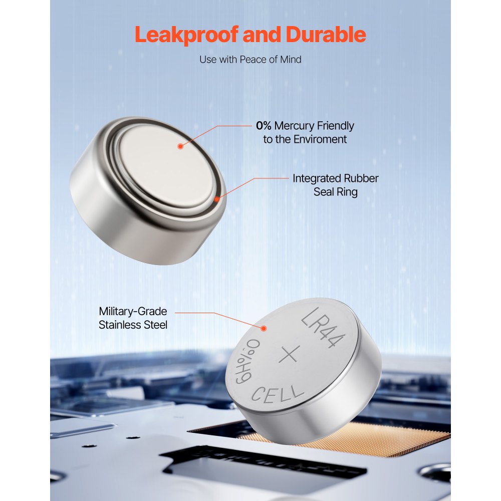 VEVOR Button Cell Battery, 4 Pack (40 Count) LR44 Alkaline Batteries Non-Mercury, AG13 357 303 SR44 Battery 1.5V Button Coin Cell Batteries for Remote Controls, Heart Rate Monitors, and Other Devices