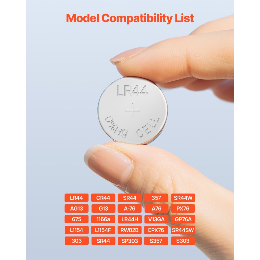 VEVOR Button Cell Battery, 4 Pack (40 Count) LR44 Alkaline Batteries Non-Mercury, AG13 357 303 SR44 Battery 1.5V Button Coin Cell Batteries for Remote Controls, Heart Rate Monitors, and Other Devices