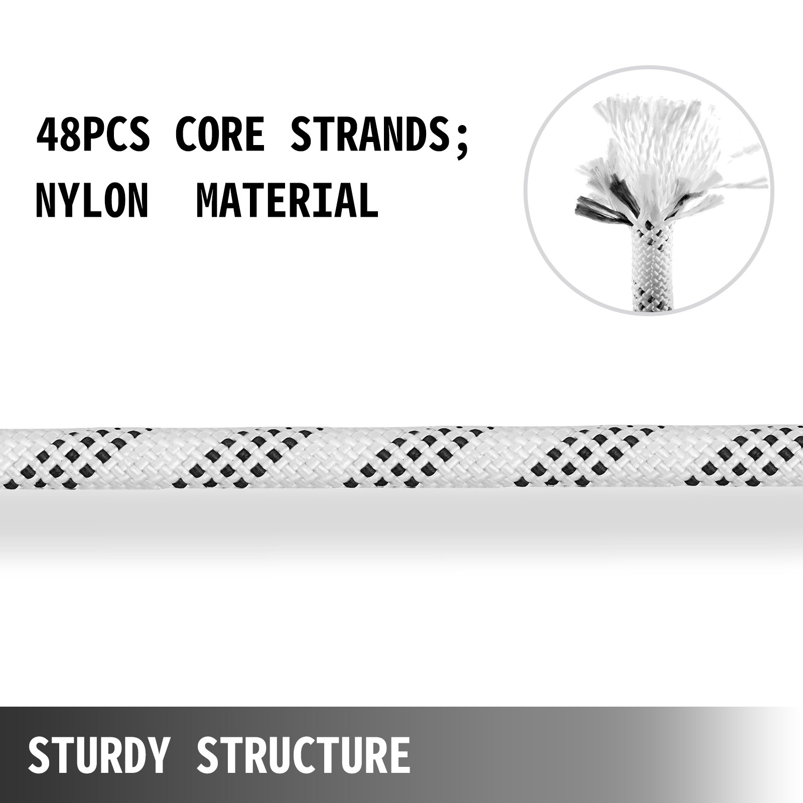 Durable Static Rope10.5mm 50m Robust Nylon Rope White With Black