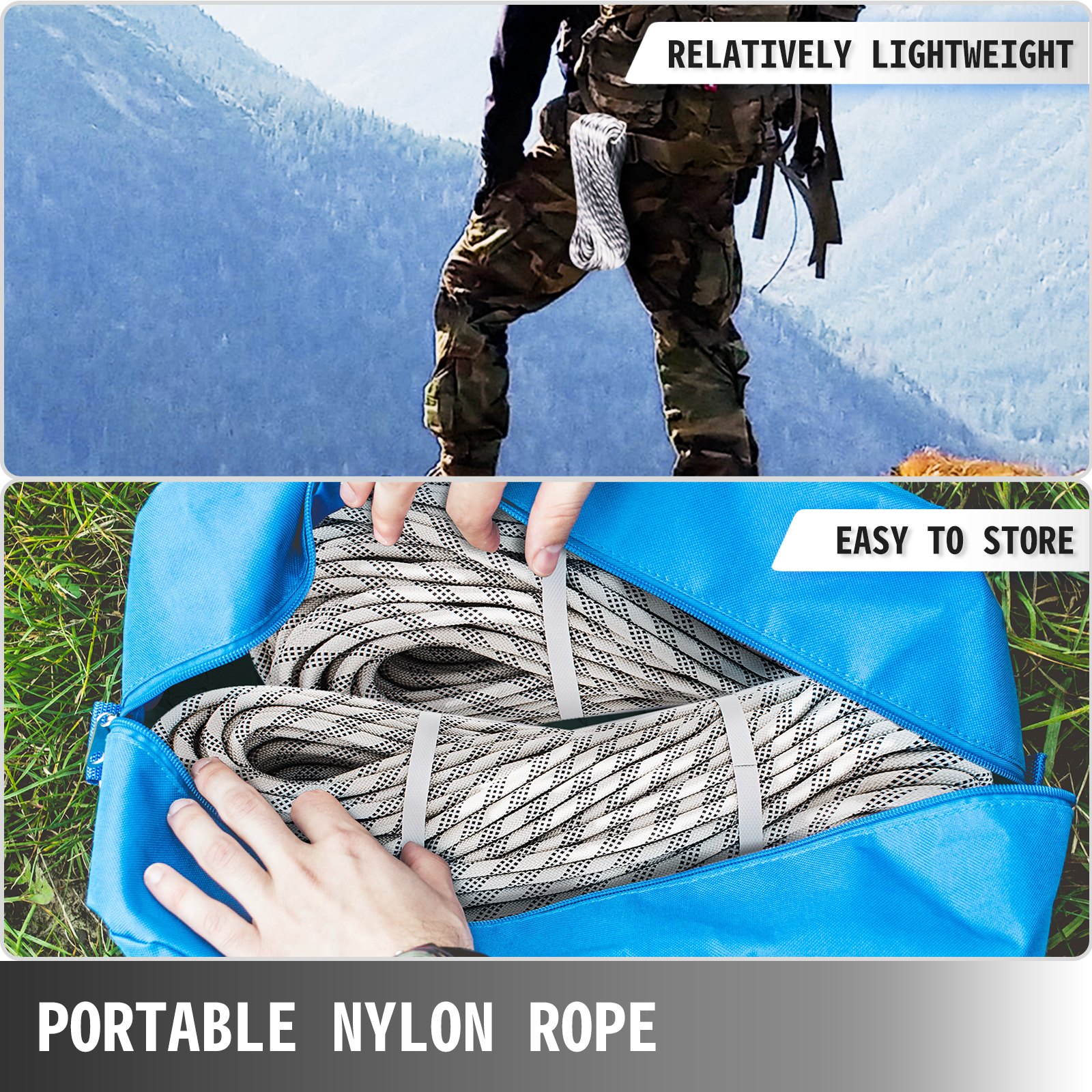 Durable Static Rope10.5mm 50m Robust Nylon Rope White With Black