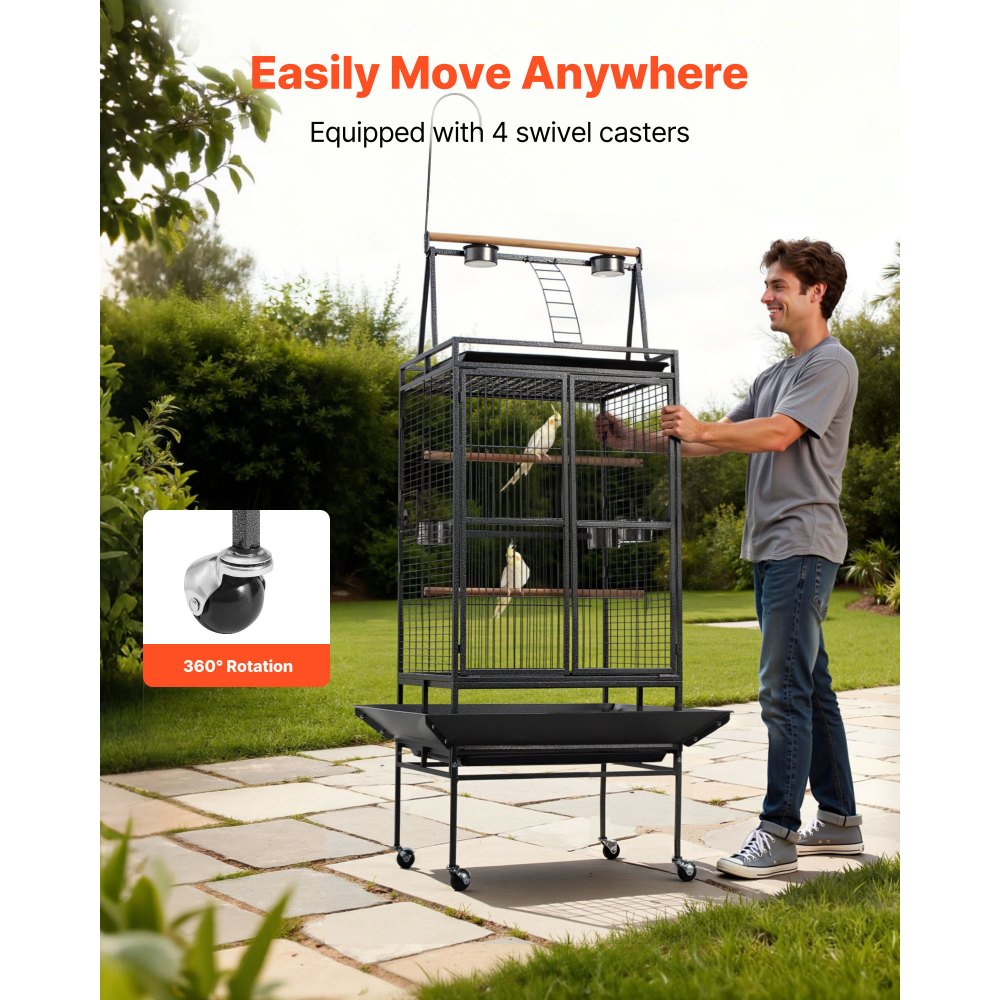 VEVOR Bird Cage, 830 x 790 x 2100 mm, Open Flat Top, Wrought Iron Bird Flight Cage with Perches, Slide-Out Tray, Plastic Feeders, for Cockatiel, Monk Parakeet, Amazon Parrot, African Grey Parrot