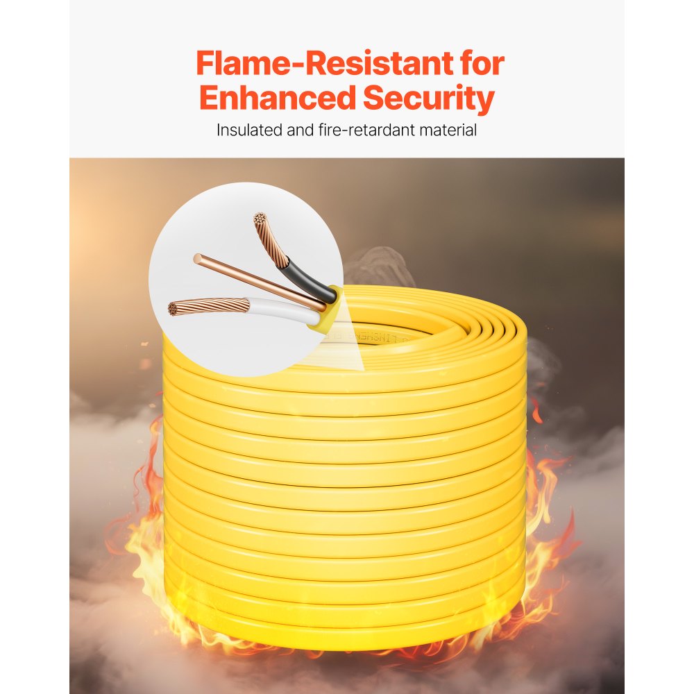 VEVOR NM-B Wire, 14AWG/2C Non-Mettalic Residential Indoor Electrical Wire with Ground, PVC Sheathed High-Purity Copper Core Cable, for Outlets, Switches, Other Loads & Lighting Wiring Project(100 ft)