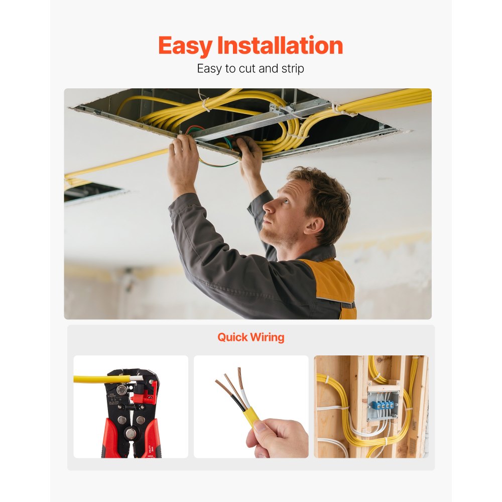 VEVOR NM-B Wire, 14AWG/2C Non-Mettalic Residential Indoor Electrical Wire with Ground, PVC Sheathed High-Purity Copper Core Cable, for Outlets, Switches, Other Loads & Lighting Wiring Project(100 ft)