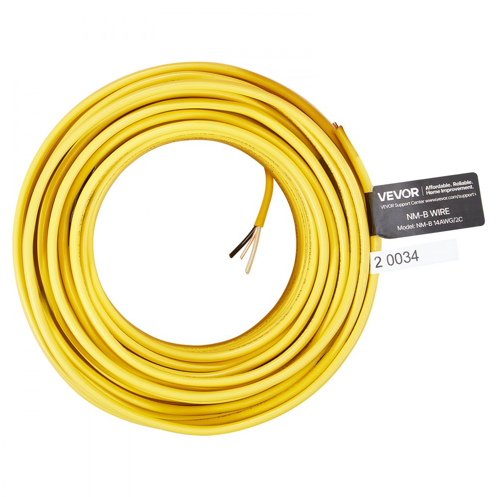 VEVOR NM-B Wire, 14AWG/2C Non-Mettalic Residential Indoor Electrical Wire with Ground, PVC Sheathed High-Purity Copper Core Cable, for Outlets, Switches, Other Loads & Lighting Wiring Project(100 ft)