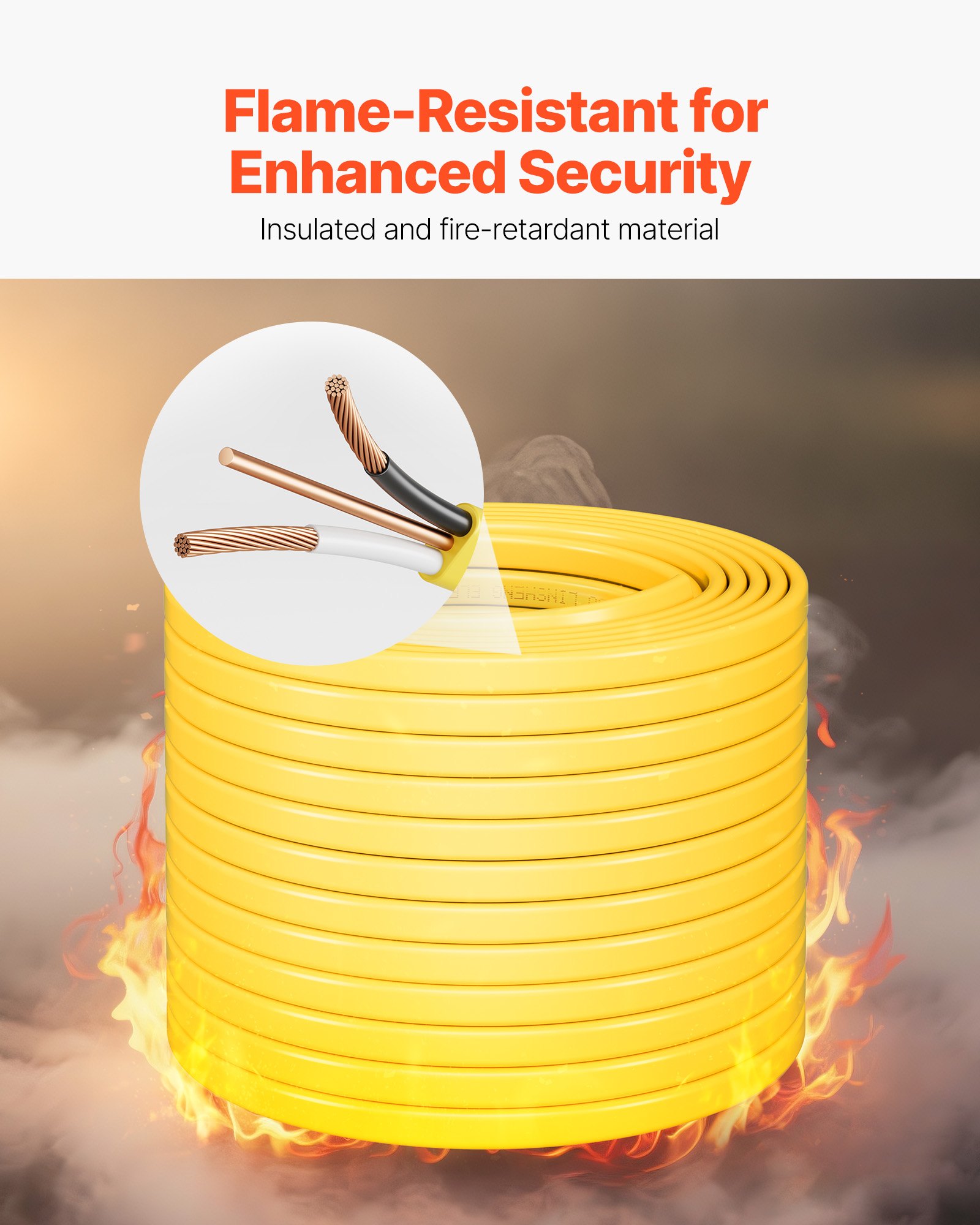 VEVOR NM-B Wire, 14AWG/2C Non-Mettalic Residential Indoor Electrical Wire with Ground, PVC Sheathed High-Purity Copper Core Cable, for Outlets, Switches, Other Loads & Lighting Wiring Project(100 ft)