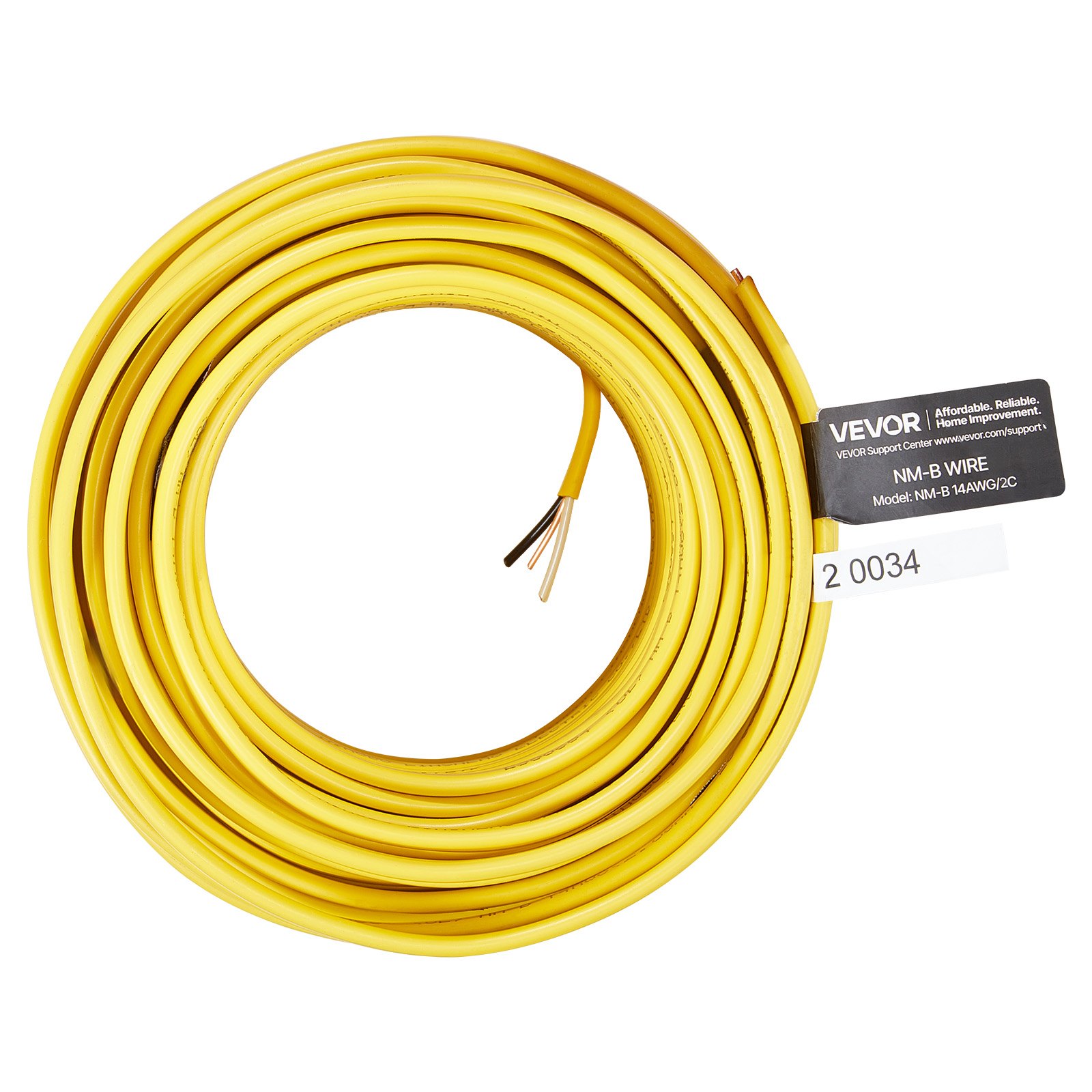 VEVOR NM-B Wire, 14AWG/2C Non-Mettalic Residential Indoor Electrical Wire with Ground, PVC Sheathed High-Purity Copper Core Cable, for Outlets, Switches, Other Loads & Lighting Wiring Project(100 ft)