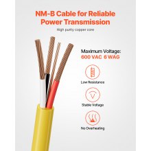 NM-B Wire 6AWG/3C Copper Core Cable 50 ft Electrical Wire with Ground