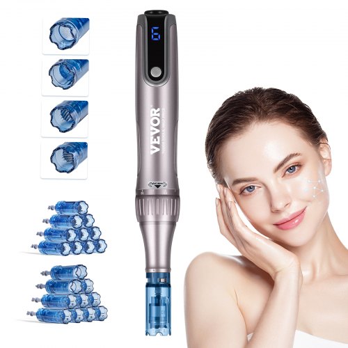 VEVOR Microneedling Pen M8S, Electric Derma Pen with 20PCS Anti-Backflow Cartridges, 6 Variable Speed Skin Care Beauty Device with LCD Display and 0-2.5mm Adjustable Needle Length
