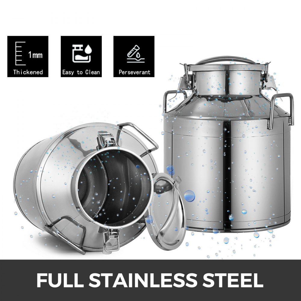 304 Stainless Steel 10L Milk Can Wine Pail Bucket Tote Jug in One-piece