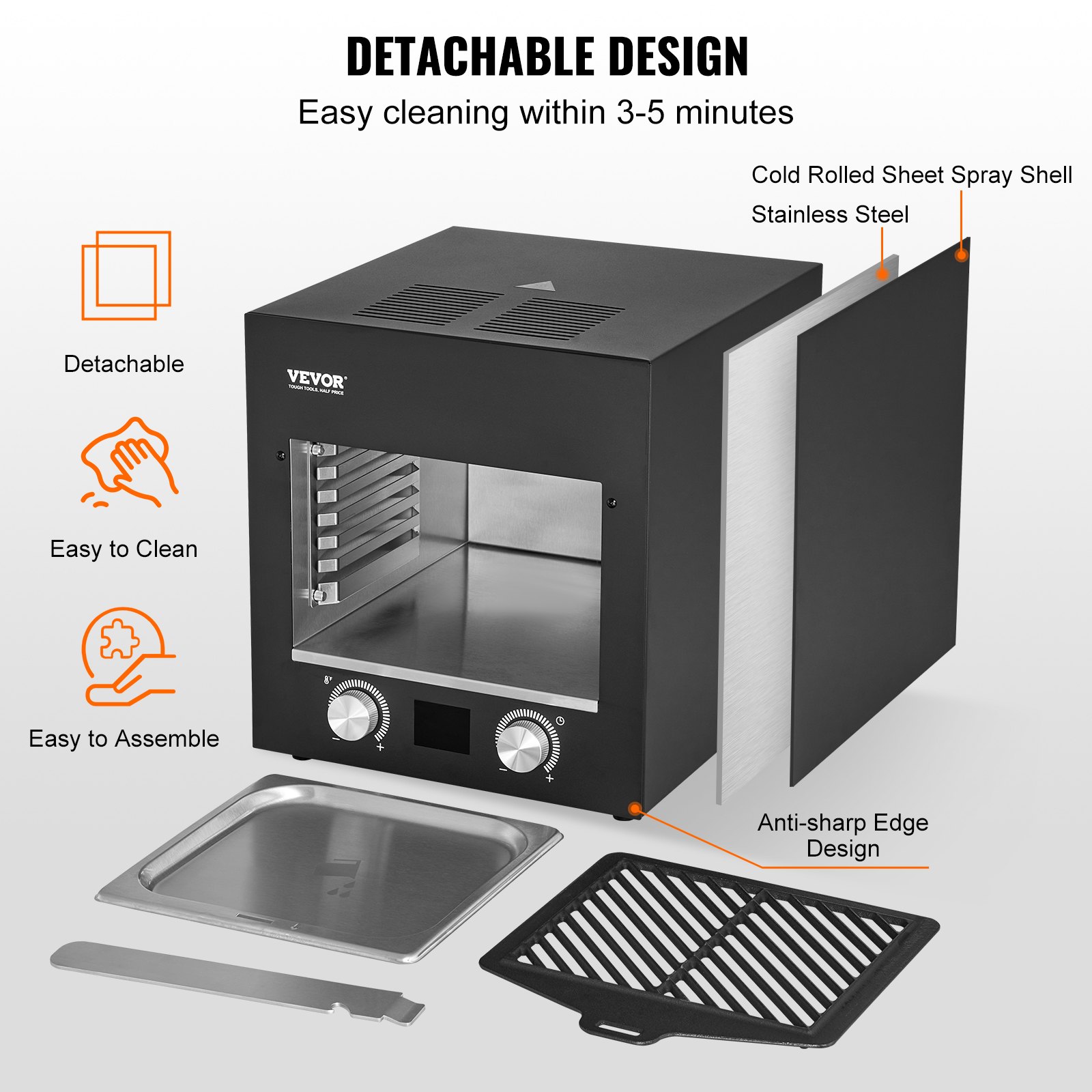 VEVOR Electric Steak Grill, 1800W Smokeless Infrared Electric Broiler, 1450°F Stainless Steel Steak Cooker with 6-Tier Adjustable Rack, Electric Infrared Grill for BBQ, Toast, Grill, Indoor