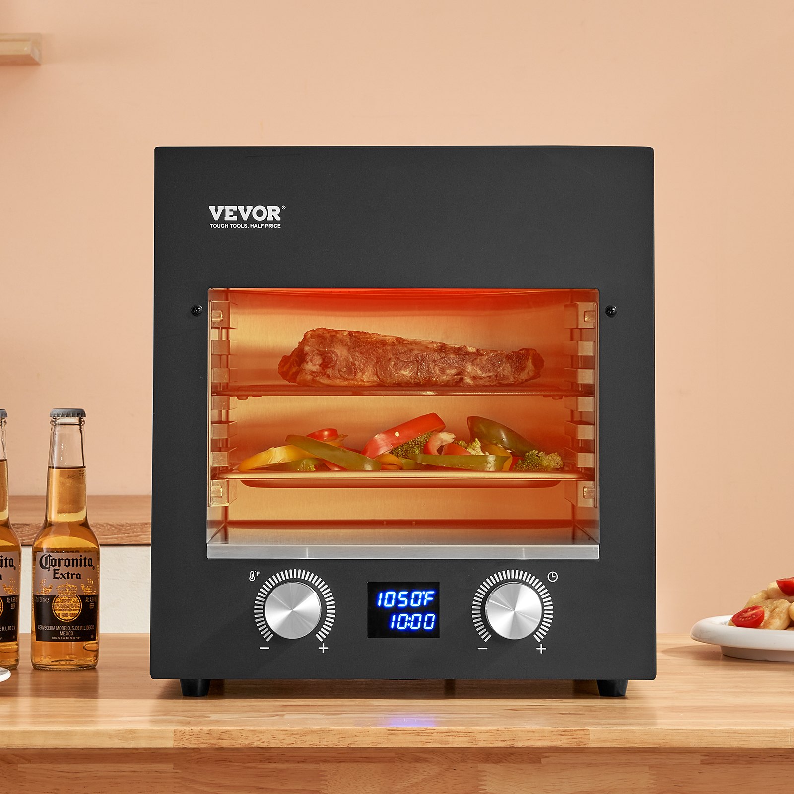 VEVOR Electric Steak Grill, 1800W Smokeless Infrared Electric Broiler, 1450°F Stainless Steel Steak Cooker with 6-Tier Adjustable Rack, Electric Infrared Grill for BBQ, Toast, Grill, Indoor