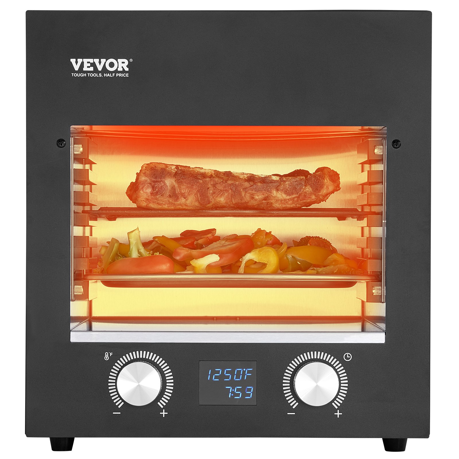 VEVOR Electric Steak Grill, 1800W Smokeless Infrared Electric Broiler, 1450°F Stainless Steel Steak Cooker with 6-Tier Adjustable Rack, Electric Infrared Grill for BBQ, Toast, Grill, Indoor