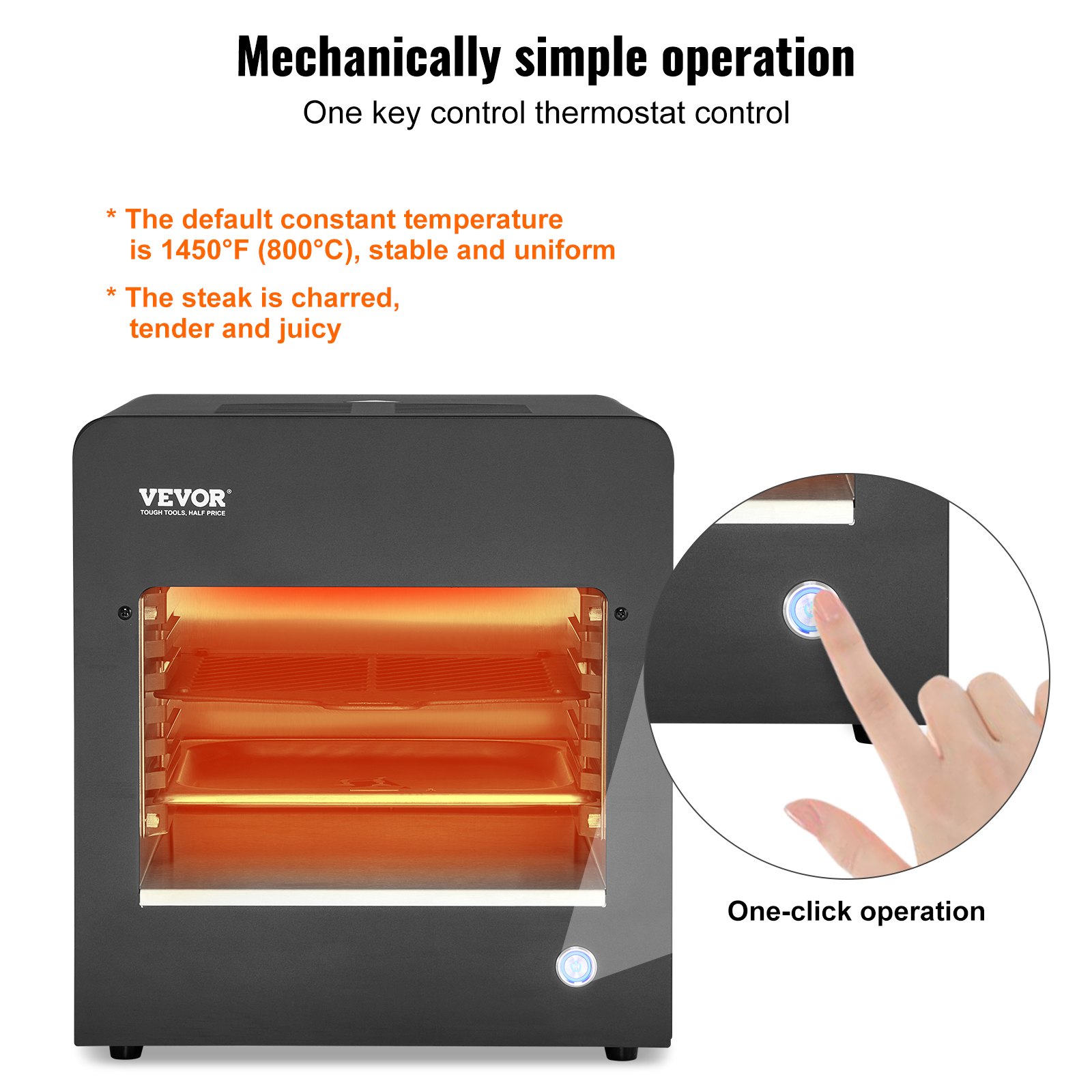 VEVOR Electric Steak Grill, 1800W Smokeless Infrared Electric Broiler, 1450°F Stainless Steel Steak Cooker with 6-Tier Adjustable Rack, Electric Infrared Grill for BBQ, Toast, Grill, Indoor