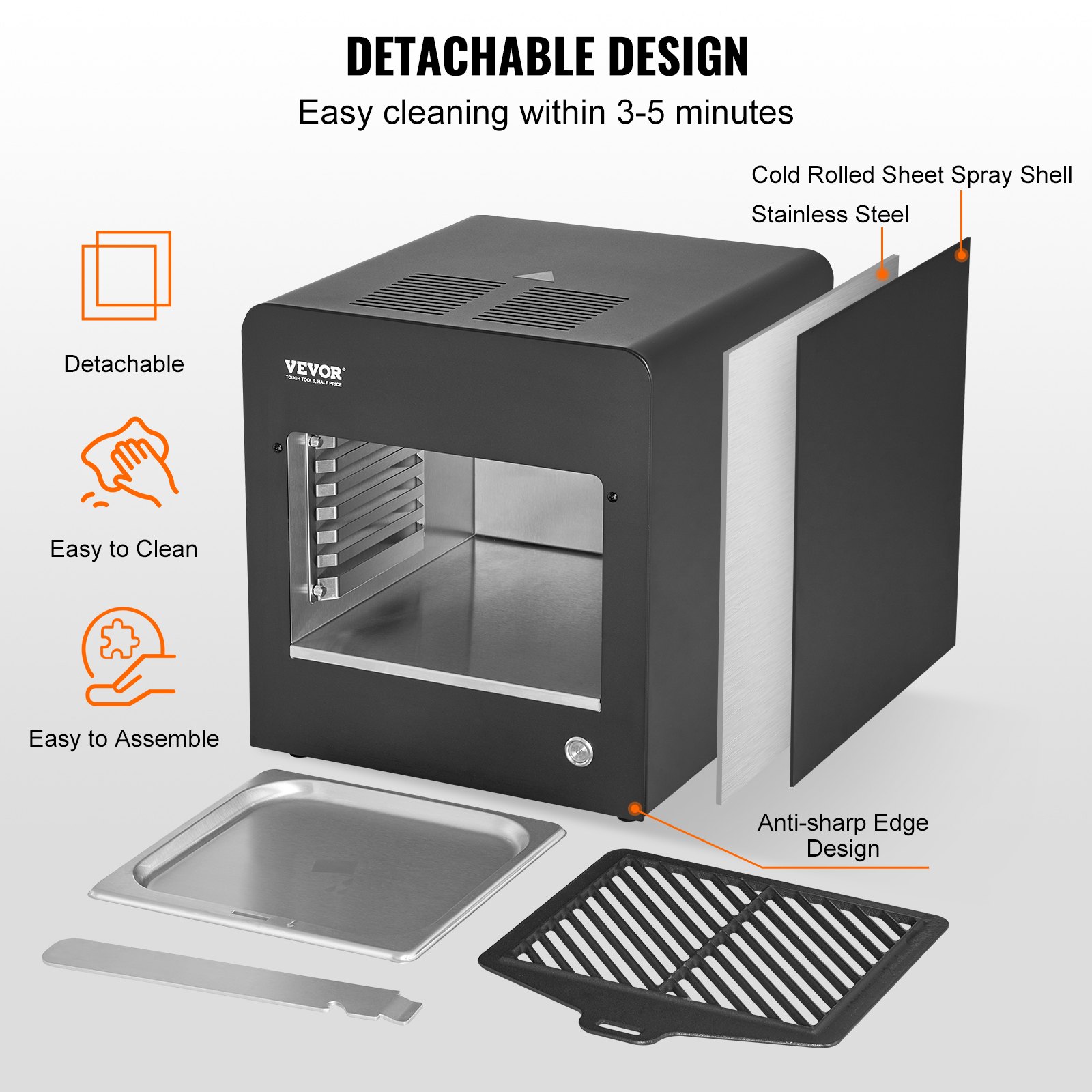 VEVOR Electric Steak Grill, 1800W Smokeless Infrared Electric Broiler, 1450°F Stainless Steel Steak Cooker with 6-Tier Adjustable Rack, Electric Infrared Grill for BBQ, Toast, Grill, Indoor