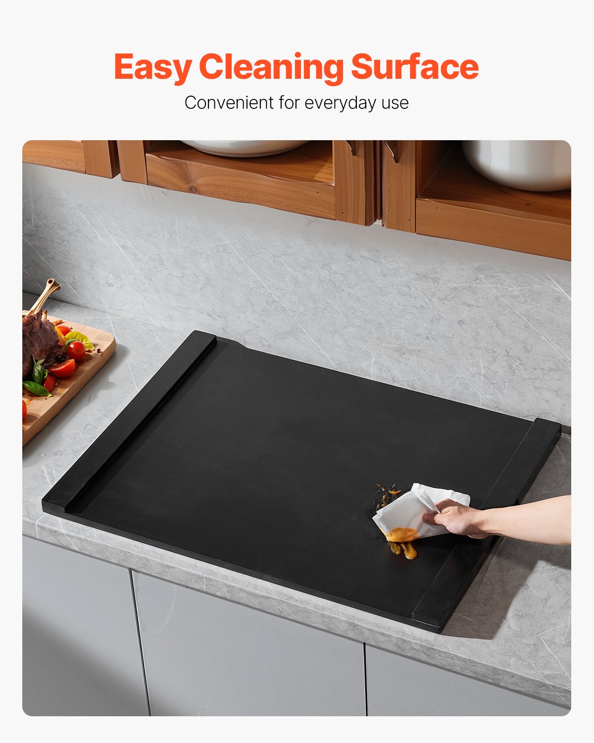 VEVOR Noodle Board Stove Cover, Stove Top Covers for Gas Burners & Electric Stove, Pine Wood Cutting Board with Built-in Handles, RV Stovetop Cover/ Kitchen Sink Cover for Counter Space & Tray, Black