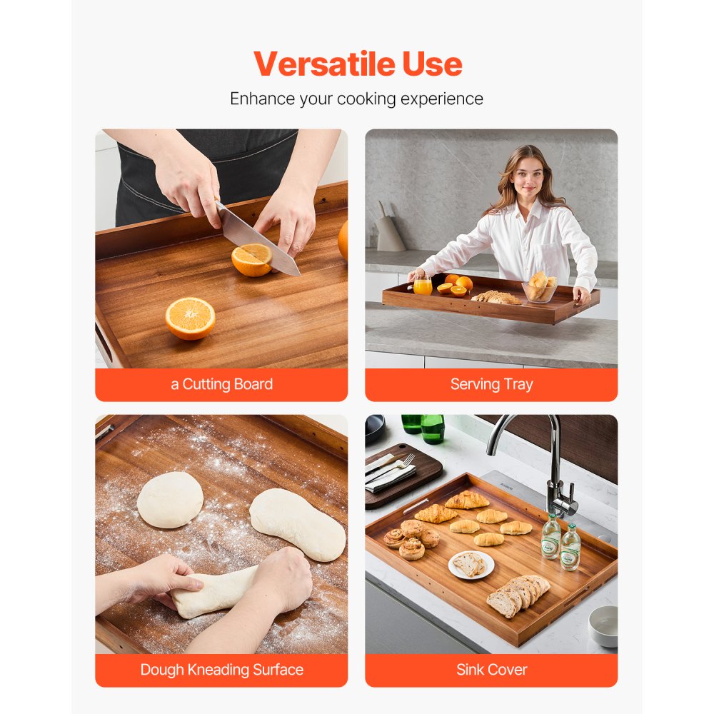 VEVOR Noodle Board Stove Cover, Stove Top Cover Board for Gas Burner & Electric Stove, Acacia Wood Cutting Board with Built-in Handles, RV Stovetop Cover/ Kitchen Sink Cover for Counter Space & Tray