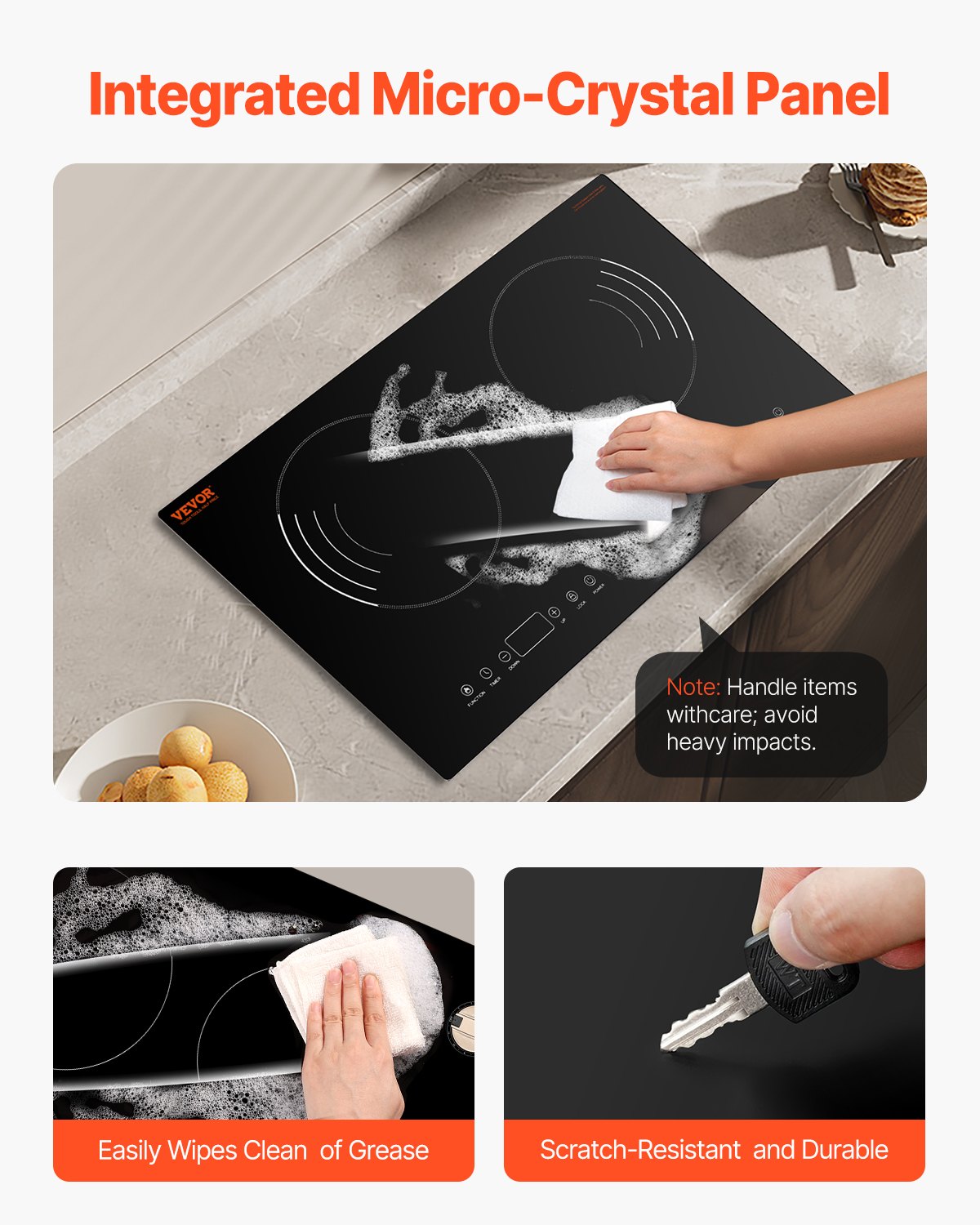 VEVOR Induction Cooktop, 1800W Electric Countertop Burner, 2 Burner Touch Control Stove, Built-in Induction Cooktop with 9 Power Settings, Child Safety Lock, Timer, Glass Surface