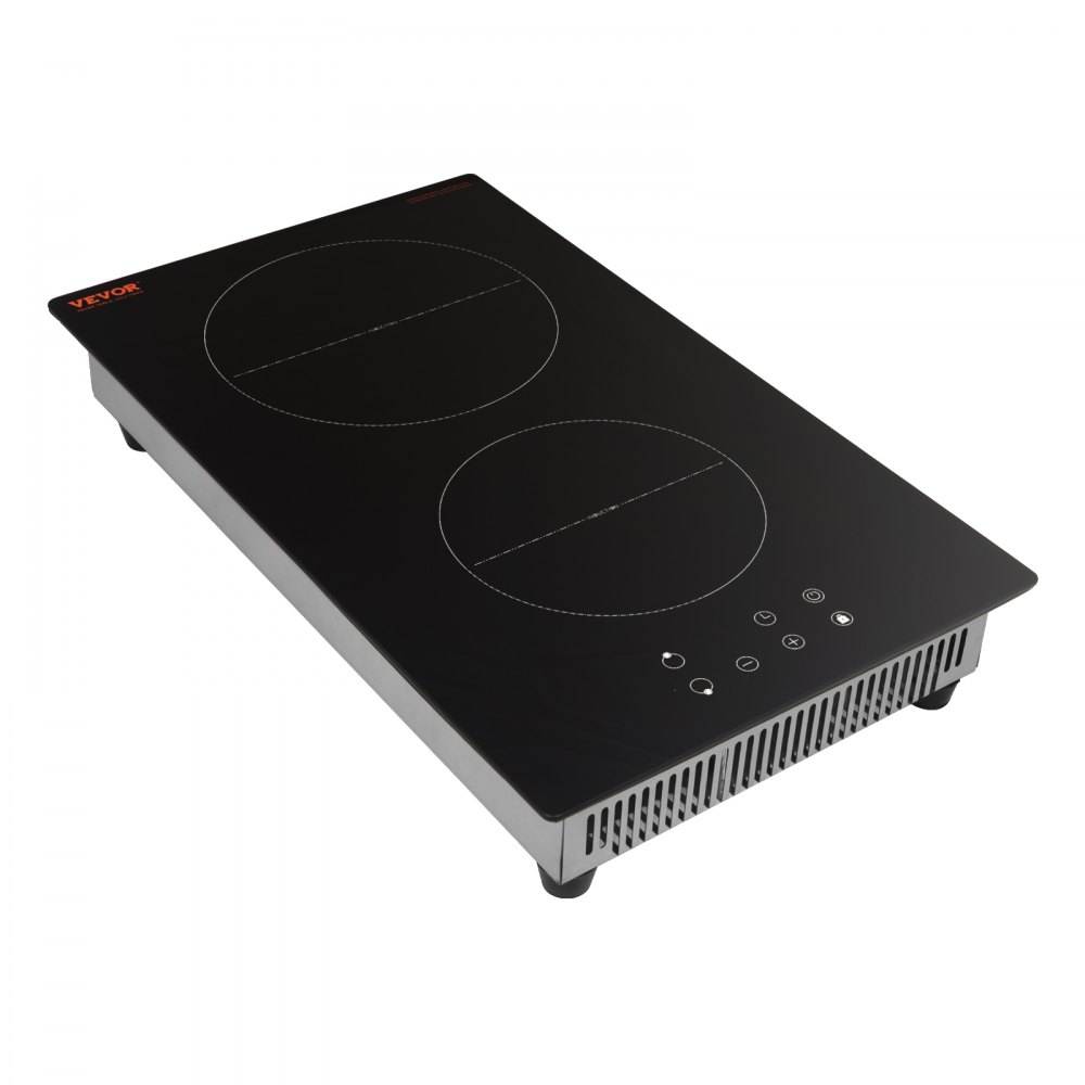 VEVOR Induction Cooktop, 3400W Electric Countertop Burner, 2 Burner Touch Control Stove, Built-in Induction Cooktop with 9 Power Settings, Child Safety Lock, Timer, Glass Surface