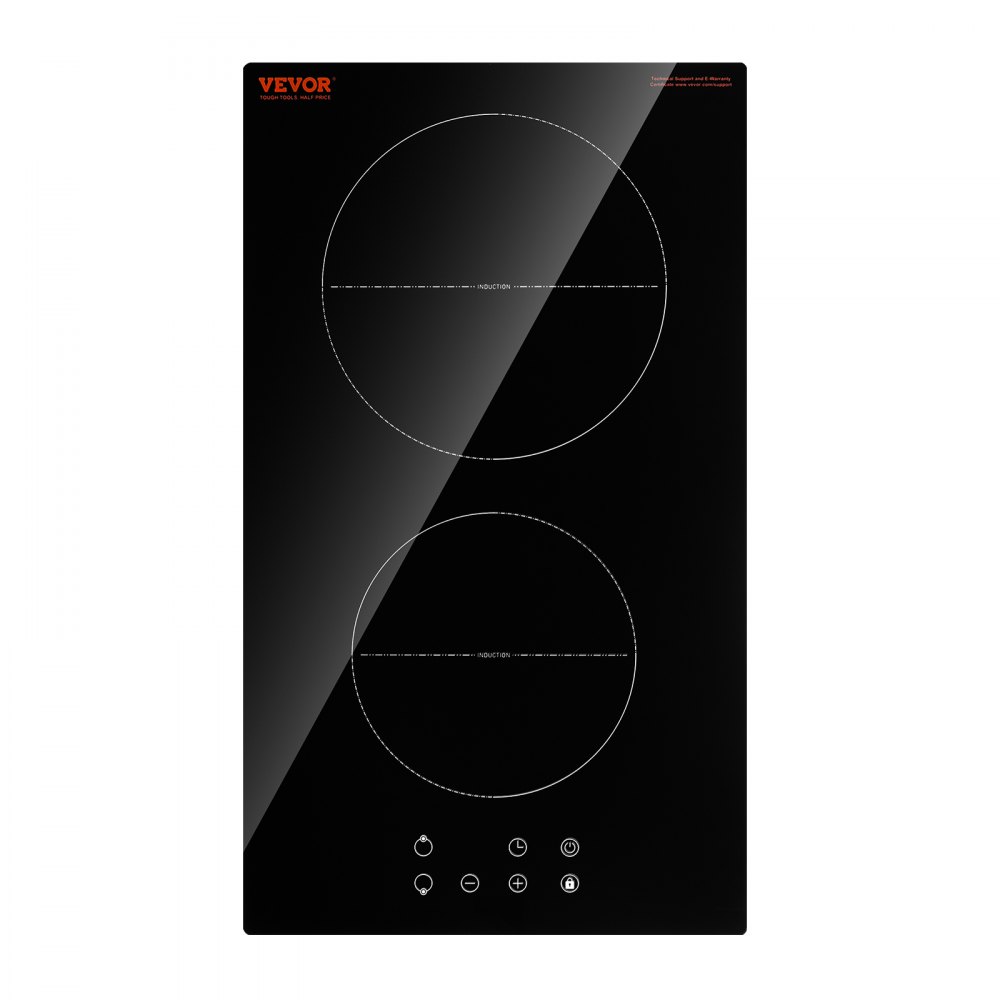 VEVOR Induction Cooktop, 3400W Electric Countertop Burner, 2 Burner Touch Control Stove, Built-in Induction Cooktop with 9 Power Settings, Child Safety Lock, Timer, Glass Surface