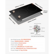 VEVOR 3500W 2 Burner Induction Cooktop Electric Countertop Burner Knob Control