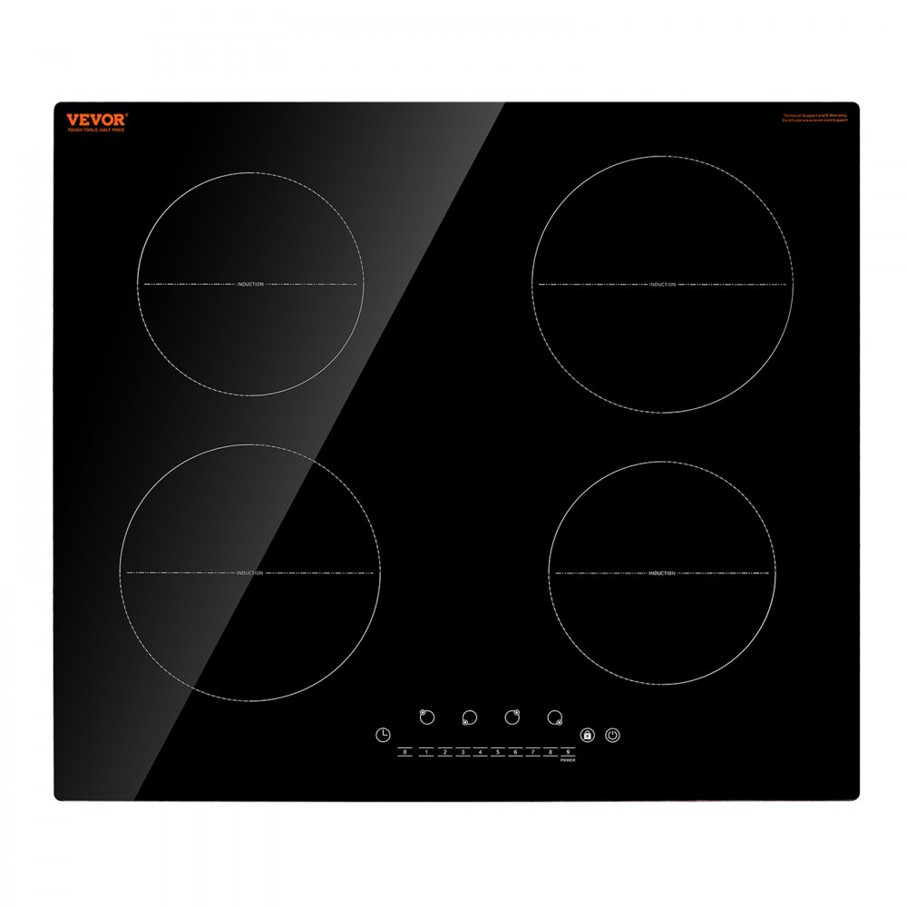 VEVOR Induction Cooktop, 6000W Electric Countertop Burner, 4 Burner Touch Control Stove, Built-in Induction Cooktop with 9 Power Settings, Child Safety Lock, Timer, Glass Surface