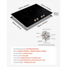 VEVOR 6600W 4 Burner Induction Cooktop Electric Countertop Burner Knob Control