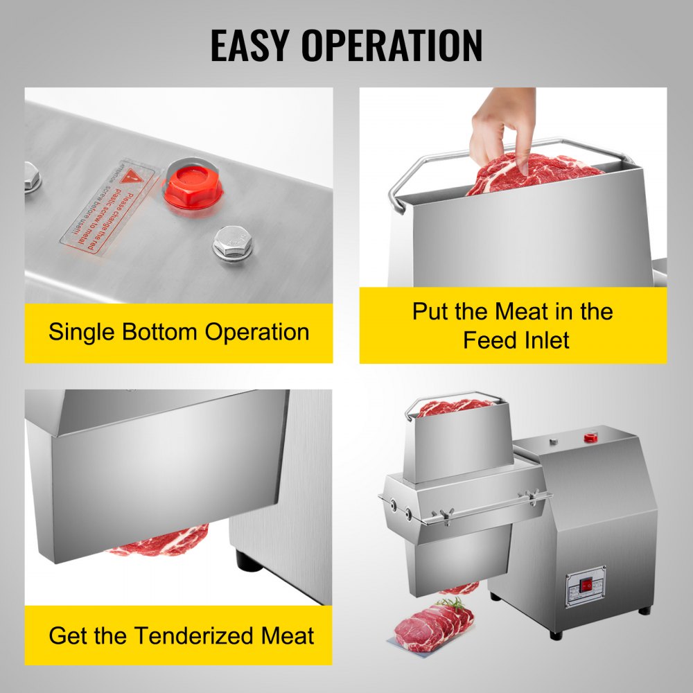 VEVOR 110V Commercial Meat Tenderizer 750W Stainless Steel Electric Cutting Width 5inch Heavy Duty Switchable Attachment Kitchen Tool for Beef Turkey Chicken Pork Mutton Fish Steak