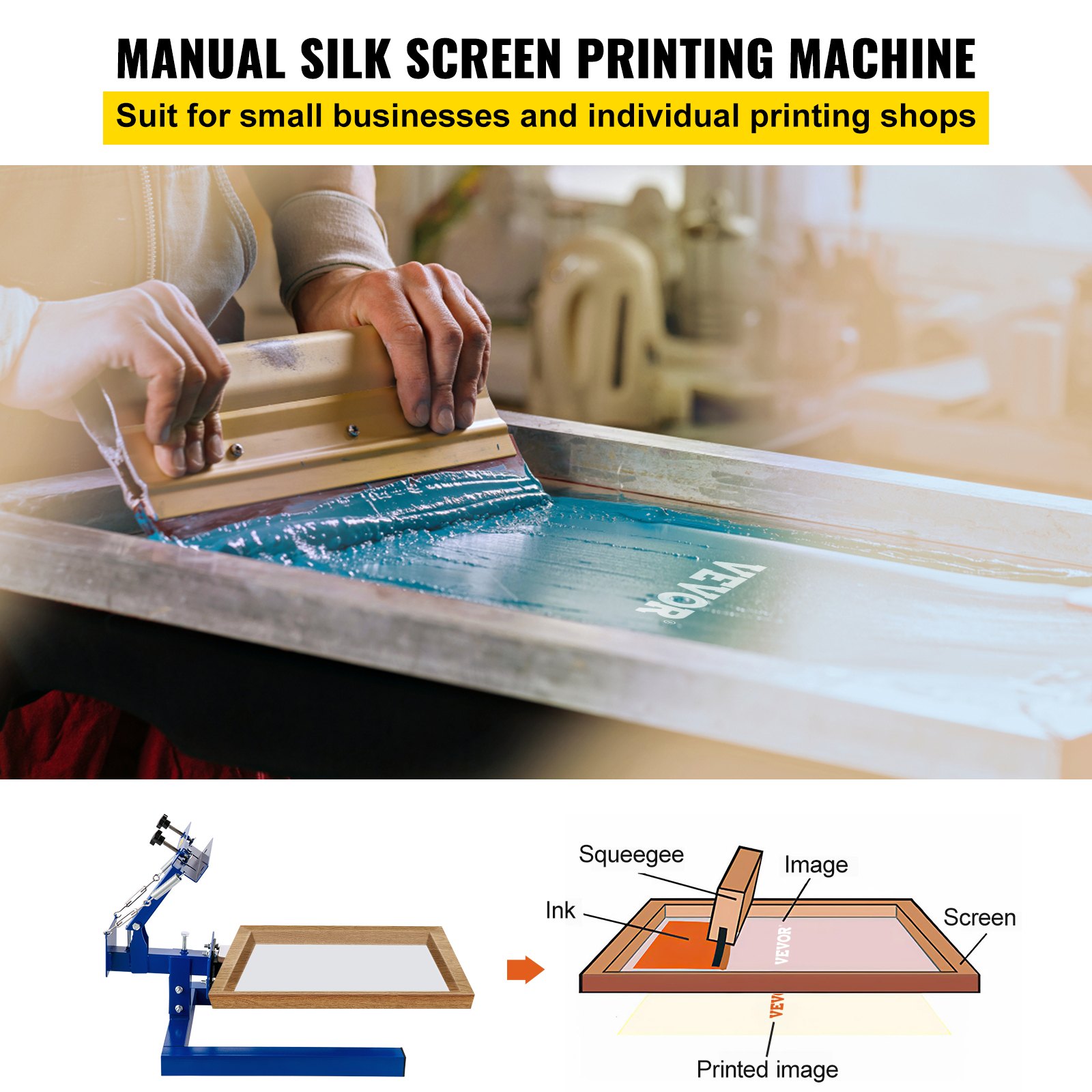 VEVOR Screen Printing Machine Press 1 Color 1 Station Silk Screen Printing Machine Adjustable Double Spring Devices (1 Color 1 Station)