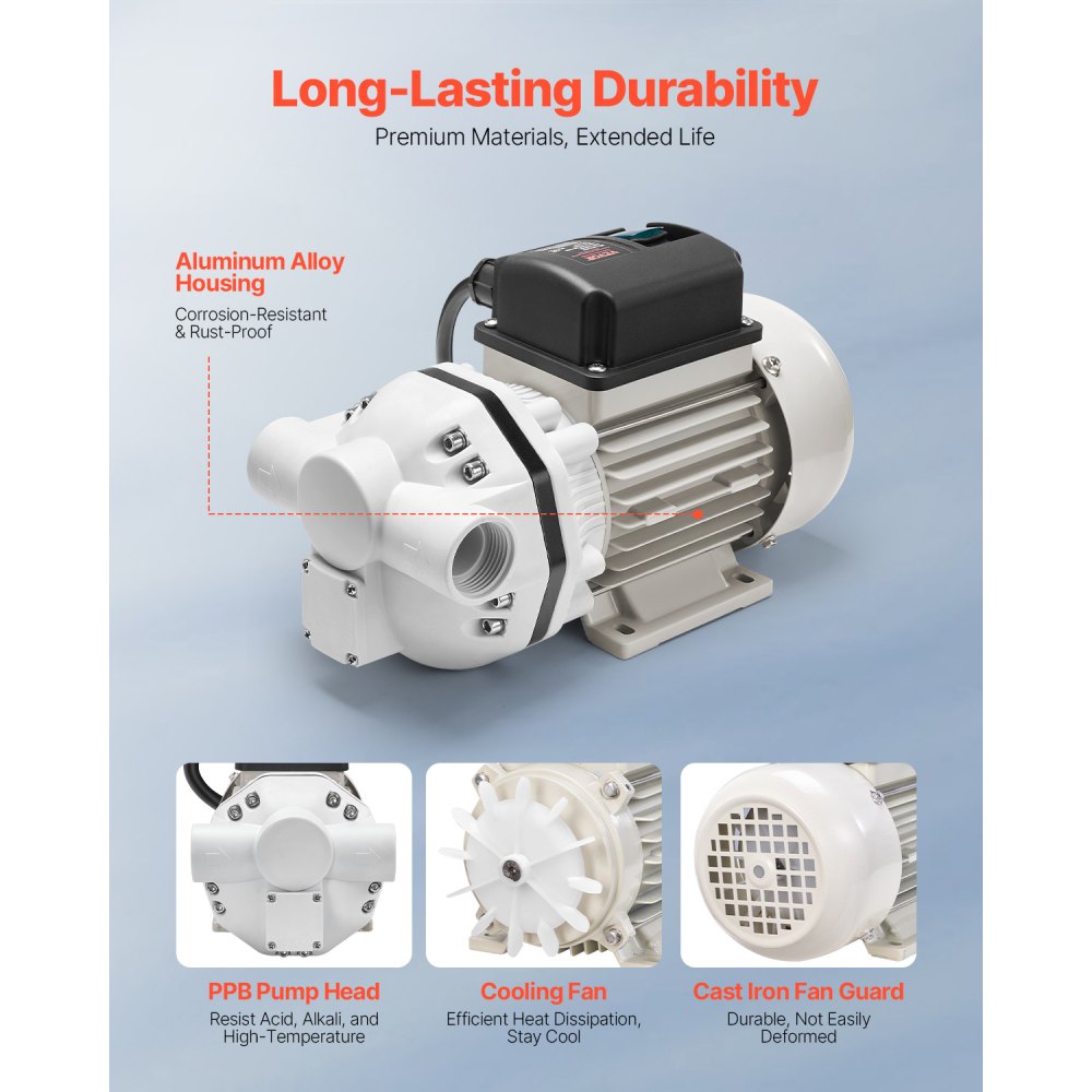 VEVOR DEF Transfer Pump, 10.5 GPM, Diaphragm Irrigation Self Priming Electric Water Pump for Diesel Exhaust Fluid Automotive Urea Oil, 110V, 375W, 26.25 ft Lift, for Liquid Transportation Refueling