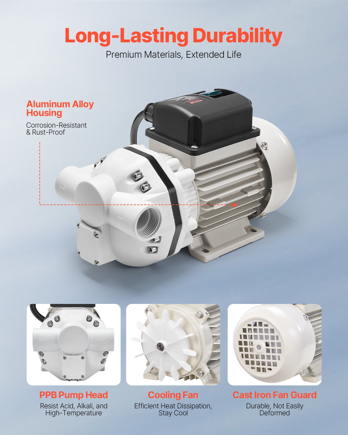 VEVOR DEF Transfer Pump, 10.5 GPM, Diaphragm Irrigation Self Priming Electric Water Pump for Diesel Exhaust Fluid Automotive Urea Oil, 110V, 375W, 26.25 ft Lift, for Liquid Transportation Refueling